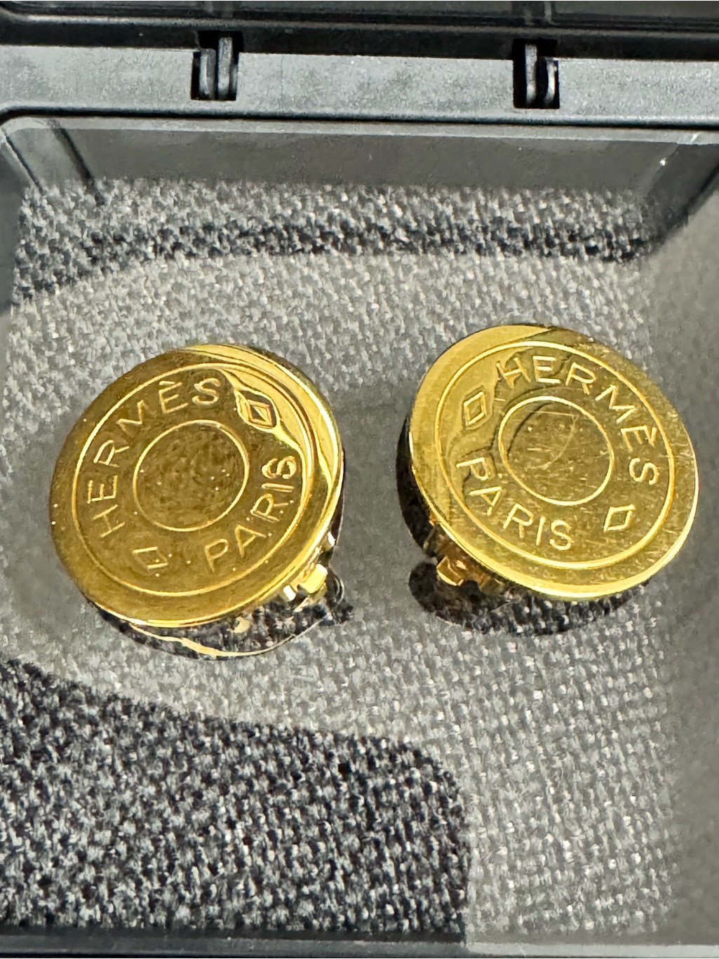 Hermes Gold Round Logo Clip-On Earrings